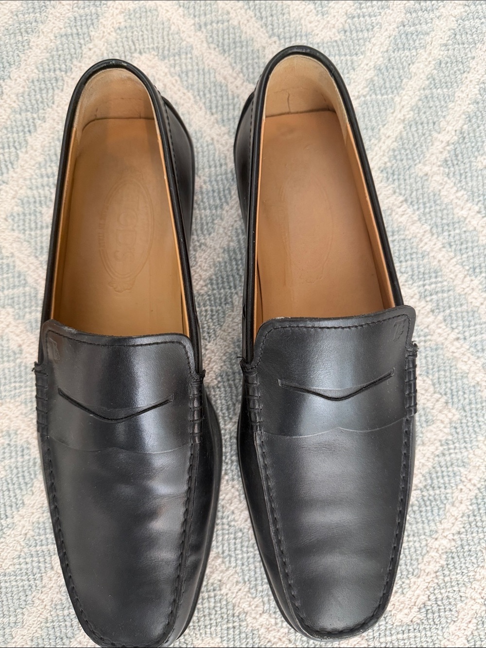 Tod's Black Leather Penny Loafers with Tan Lining